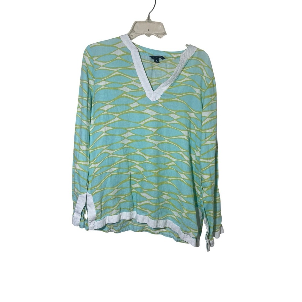 Lands End 100% Linen Tunic M Blue Beachy Coastal Resort Minimalist Artsy